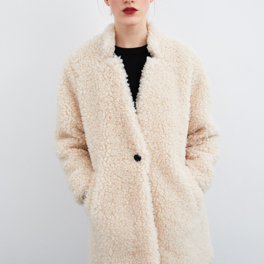 NEW! Zara faux shearling cream/ecru teddy coat size S